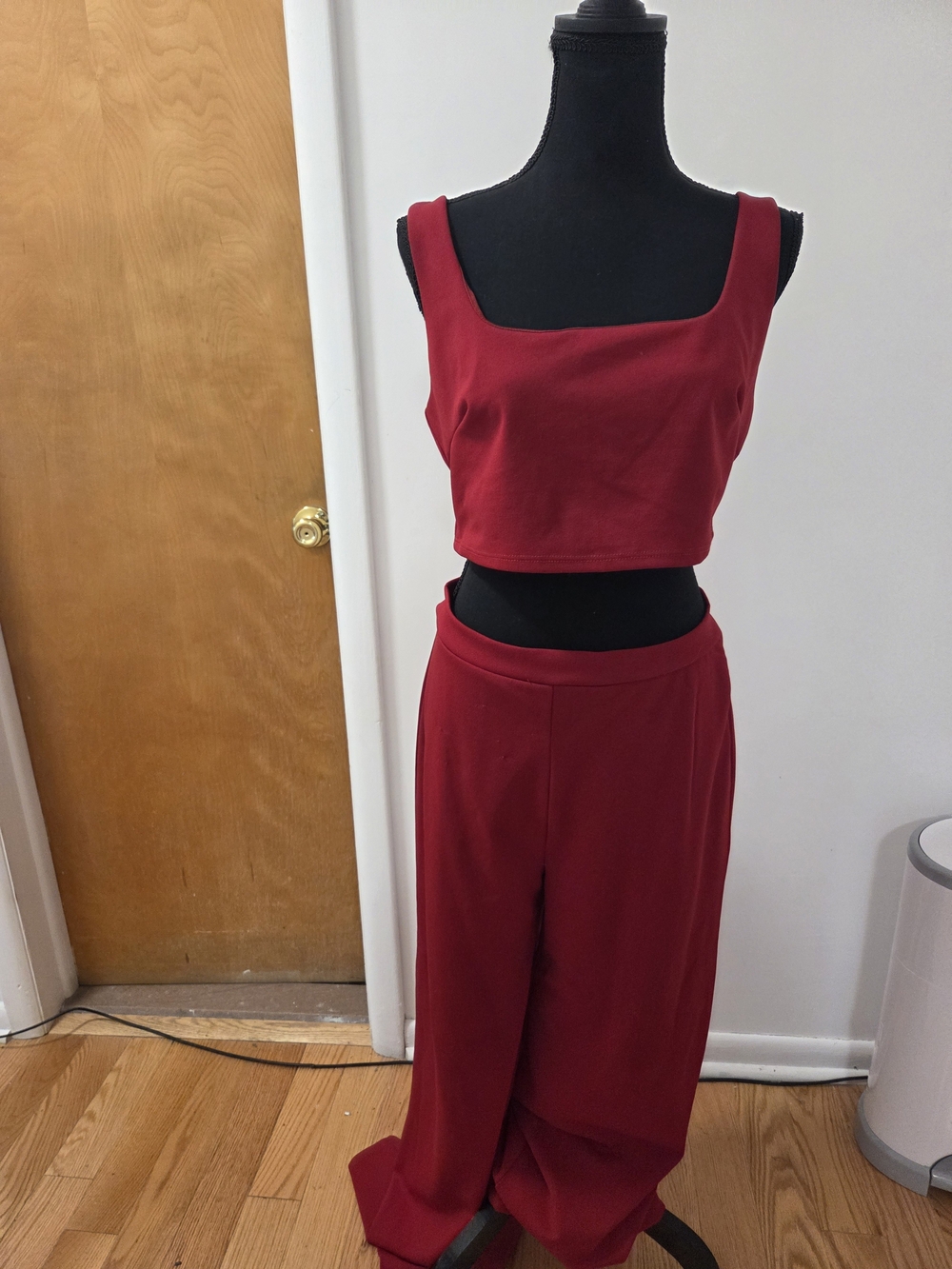 Lulu's Crimson Square-Neck Crop Top & Wide-Leg Pants Set